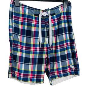 Abercrombie & Fitch Plaid Board Swim Shorts 9” Blue Pink Size XL